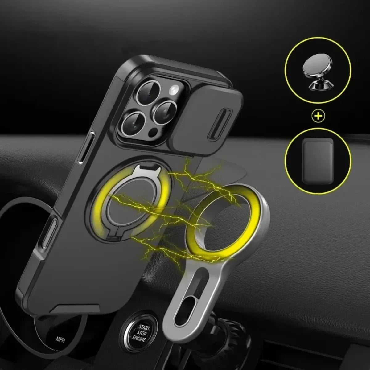 Armor Magnetic iPhone Case with Lanyard – Shockproof Slide Camera Protection for iPhone 11-16 Pro Max