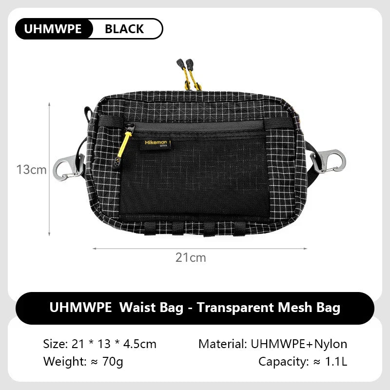 Dyneema Fiber Waist Pack - 1.1L Ultralight Waterproof Multi-Pocket Bag for Cycling, Running, Hiking & Camping