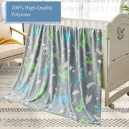 Luminous Unicorn & Dinosaur Plush Blanket – Glow-in-the-Dark Soft Flannel Throw for Boys & Girls, Christmas Gift