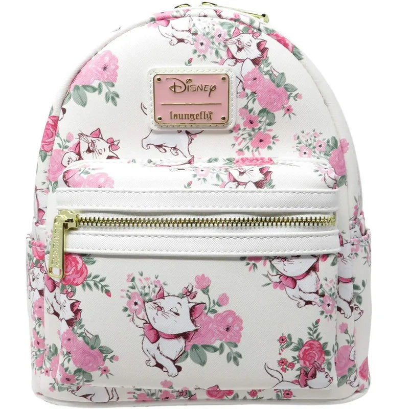 The Aristocats Marie Mini Backpack – Floral Print Schoolbag with Villains Scene, Maleficent & Sleeping Beauty Design for Kids