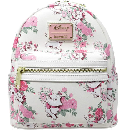 The Aristocats Marie Mini Backpack – Floral Print Schoolbag with Villains Scene, Maleficent & Sleeping Beauty Design for Kids