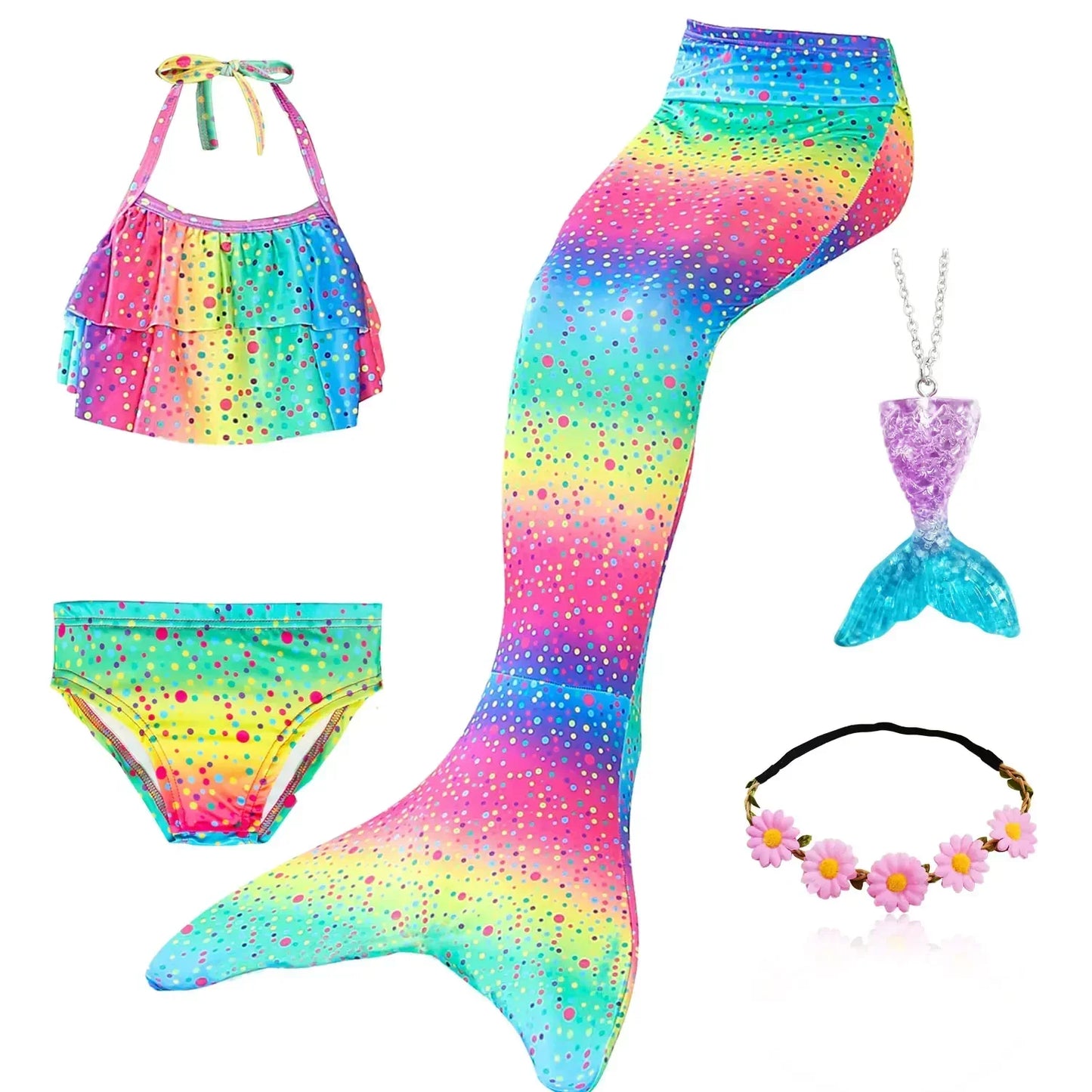 Kids Mermaid Tail Swim Costume - Girls Mermaid Swimsuit for Swimming, Cosplay & Birthday Party Dress Up