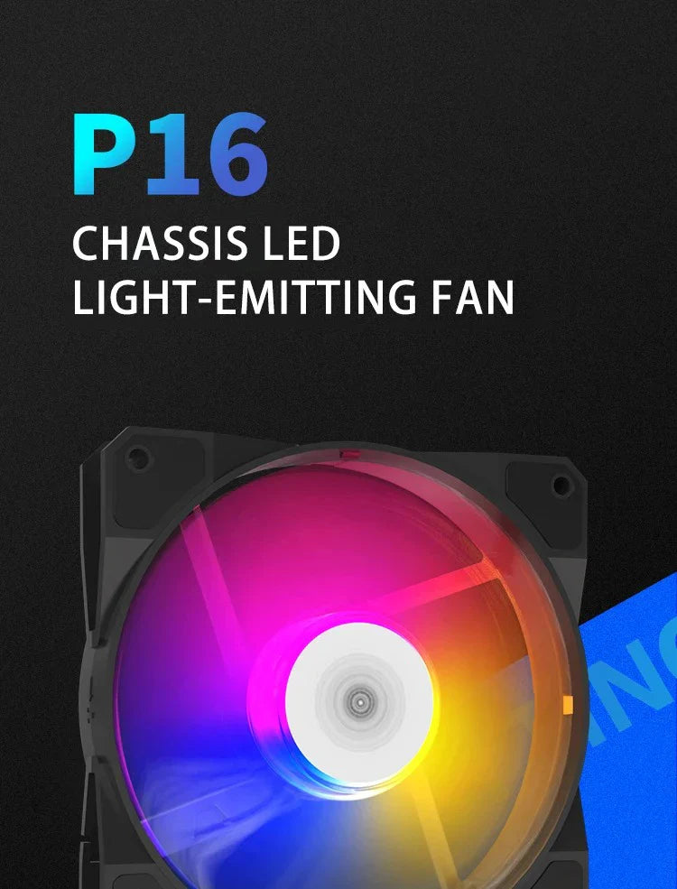 TEUCER P16 120mm RGB PC Case Fan – Silent 4-Pin CPU Cooler with Rainbow Lighting