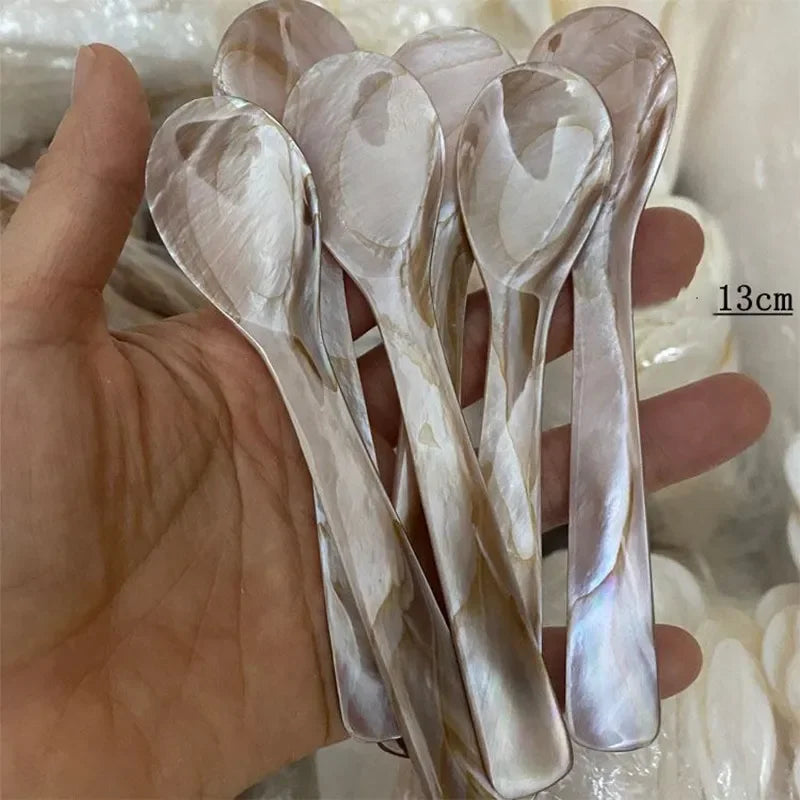 Mother of Pearl Shell Spoon 9-13CM — Natural Seashell Stirring Spoon for Coffee & Desserts
