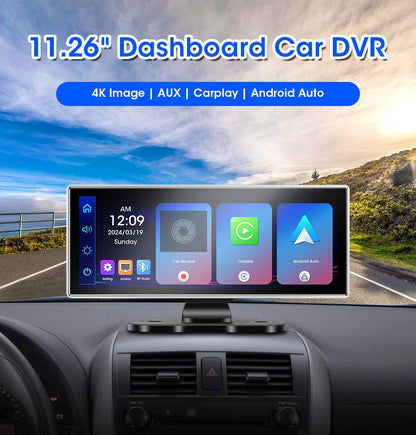 10/11.26" 4K Dash Cam — Dual Lens Car DVR with Wireless CarPlay, Android Auto, GPS & WiFi Video Recorder