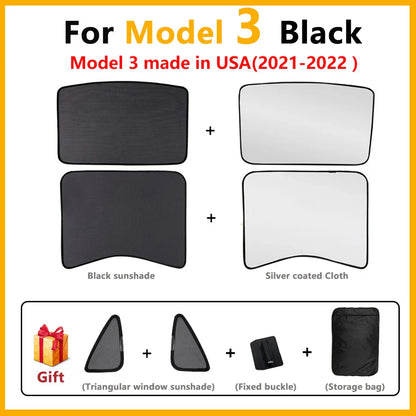 Split Sunshade for Tesla Model 3 (2017-2023) & Model Y – Front & Rear Sunroof Windshield Skylight Glass Roof Cooling Shade