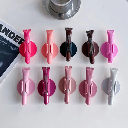 Silicone Lipstick Holder & Mobile Phone Stand — 3M Adhesive Universal Lazy Accessory with Round Lip Gloss Support