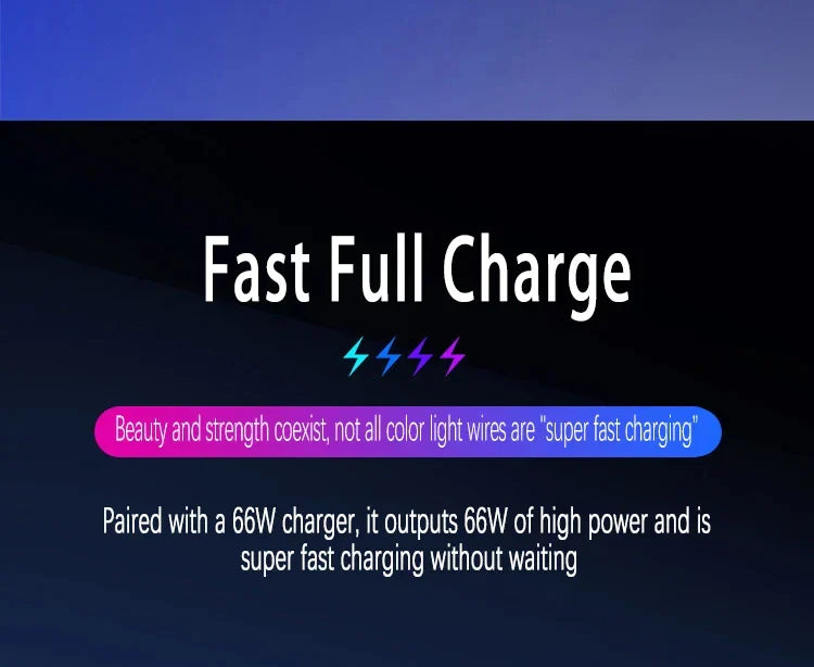 6A RGB 3-in-1 Fast Charging Cable – Colorful Breathing Light USB Data Cord for Car & Universal Use
