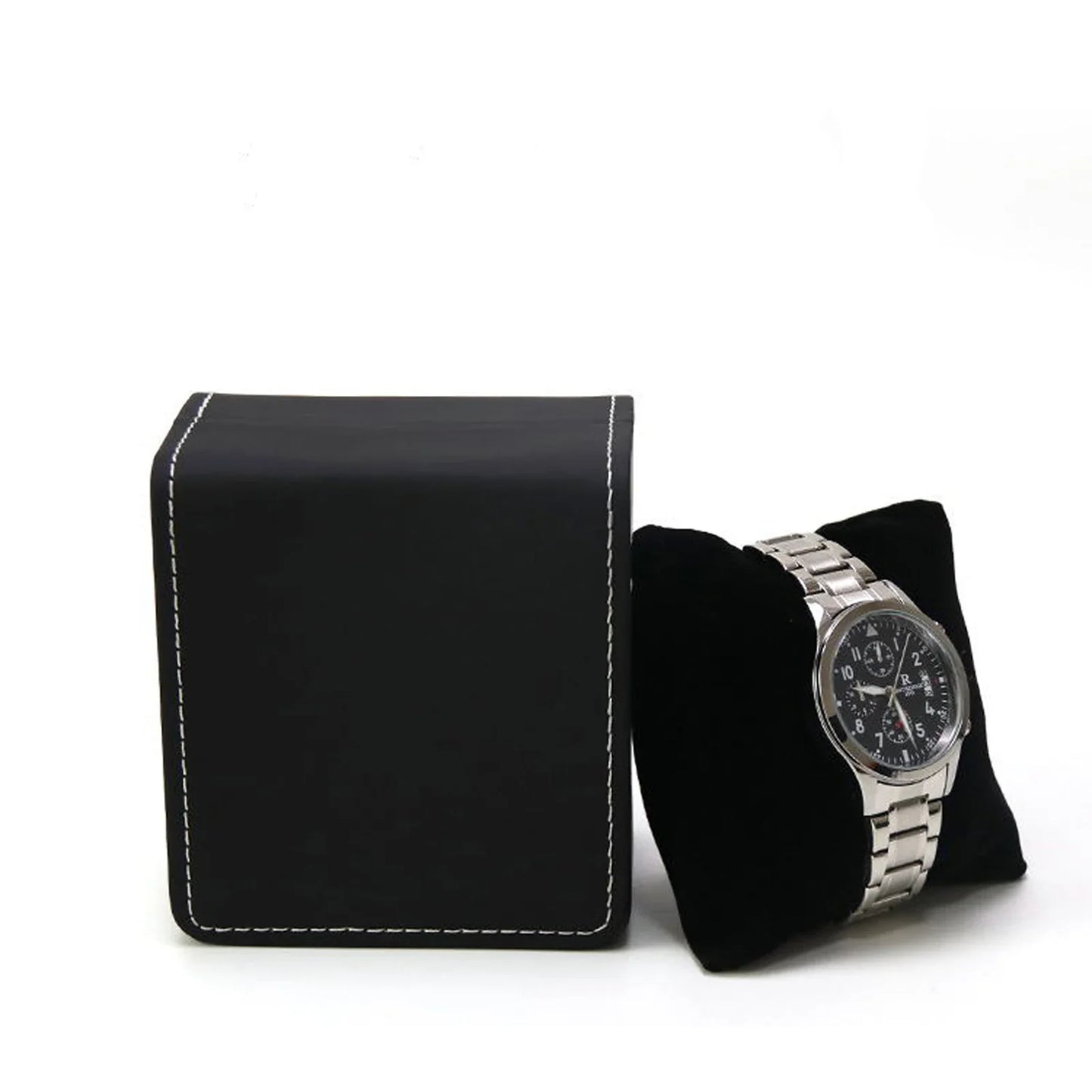 Lnofxas Black Single Watch Gift Box — PU Leather Wristwatch Display Case with Pillow, Organizer for Men