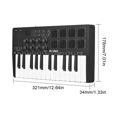 M-VAVE 25 Key MIDI Control Keyboard – Portable USB, Velocity-Sensitive Keys, 8 RGB Pads, 8 Knobs