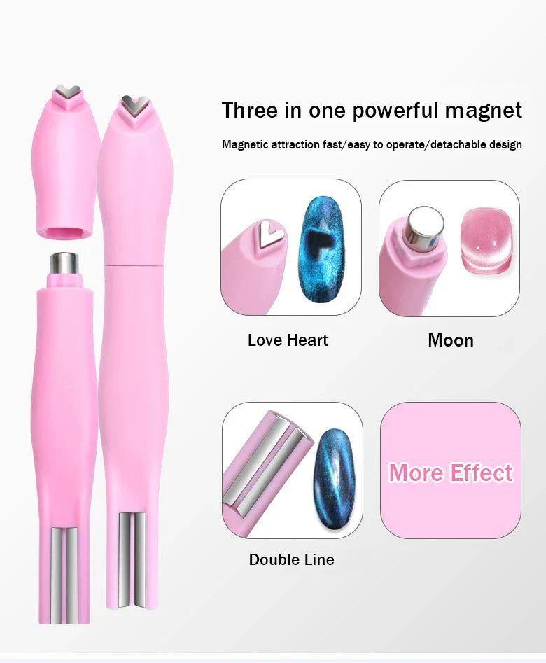 3D Love Heart Nail Magnet Stick – 3-in-1 Cat Eye, Double Line, Moon & Snake Pattern UV Gel Manicure Tool