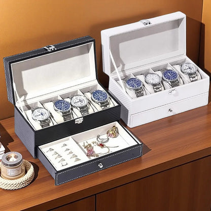 PU Leather Jewelry & Watch Organizer Box — Storage Case for Rings, Earrings, Bracelets, Perfect Gift Casket