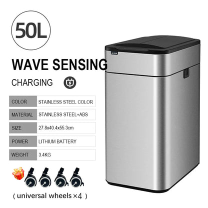 Smart Stainless Steel Trash Can – Automatic Wastebin for Kitchen & Home, 20-60L Large Capacity Garbage Bin