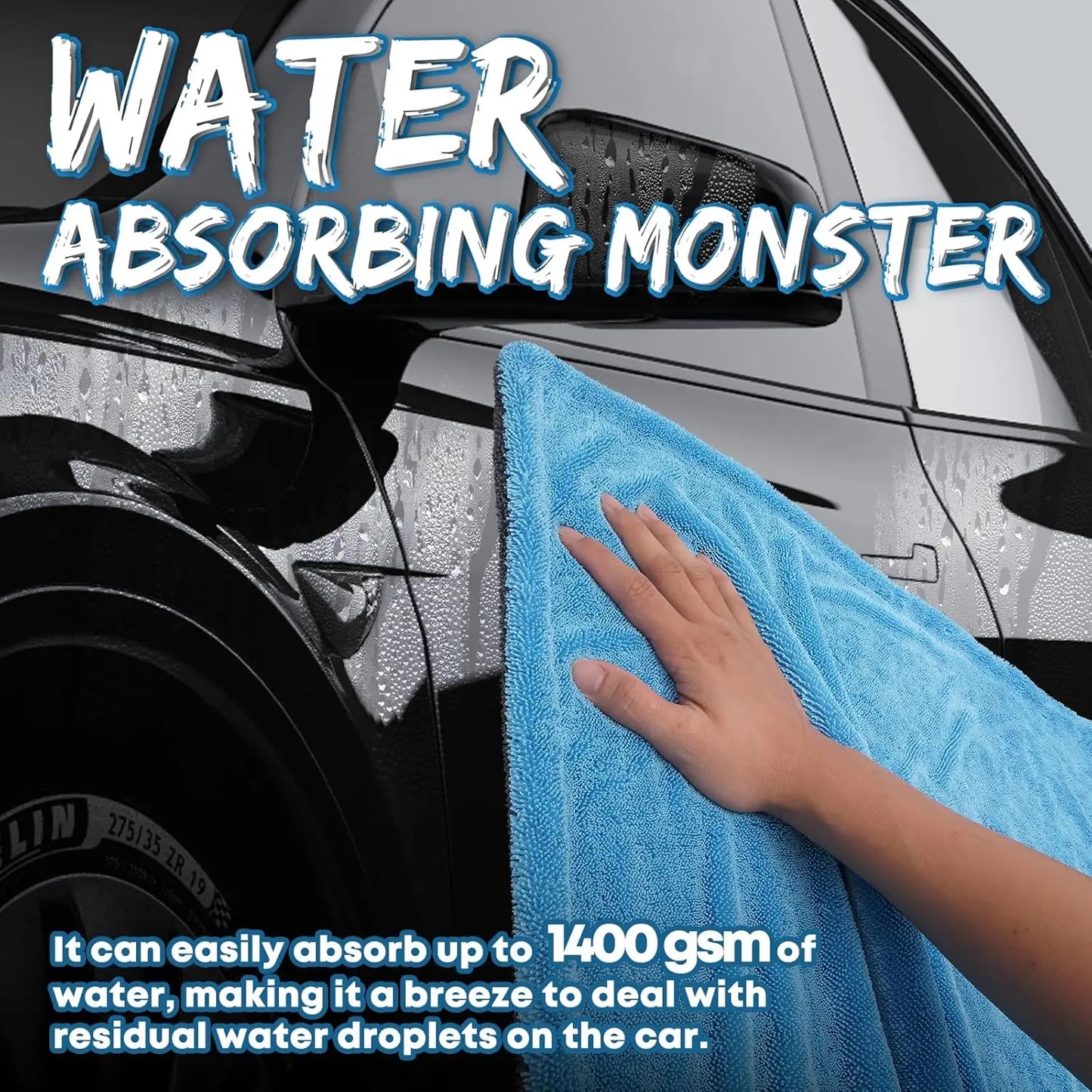 1400GSM Double-Sided Microfiber Drying Towel for SUV & Truck – Ultra Absorbent, Scratch-Free Car Drying Cloth with Twisted Yarn Technology