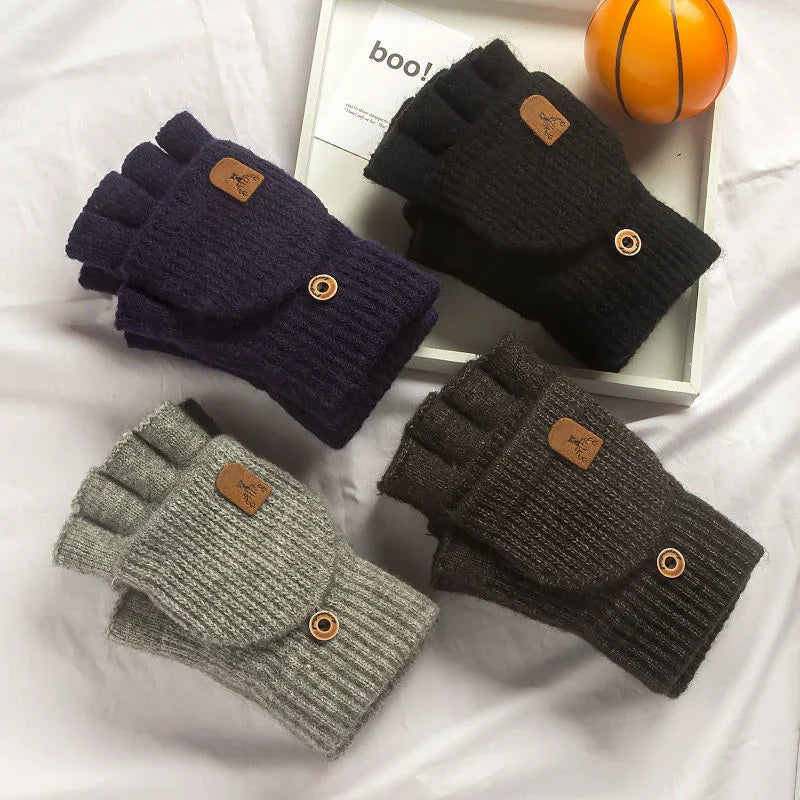 Thick Knitted Fingerless Gloves - Winter Warm Touch Screen Gloves for Men and Women, Half Finger Student Gloves