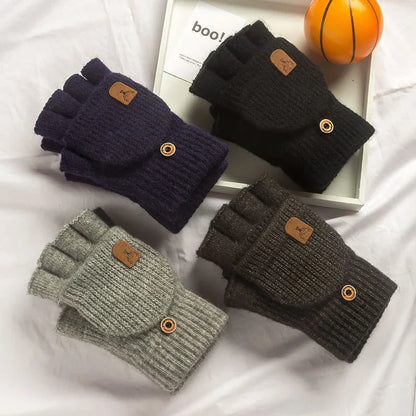 Thick Knitted Fingerless Gloves - Winter Warm Touch Screen Gloves for Men and Women, Half Finger Student Gloves