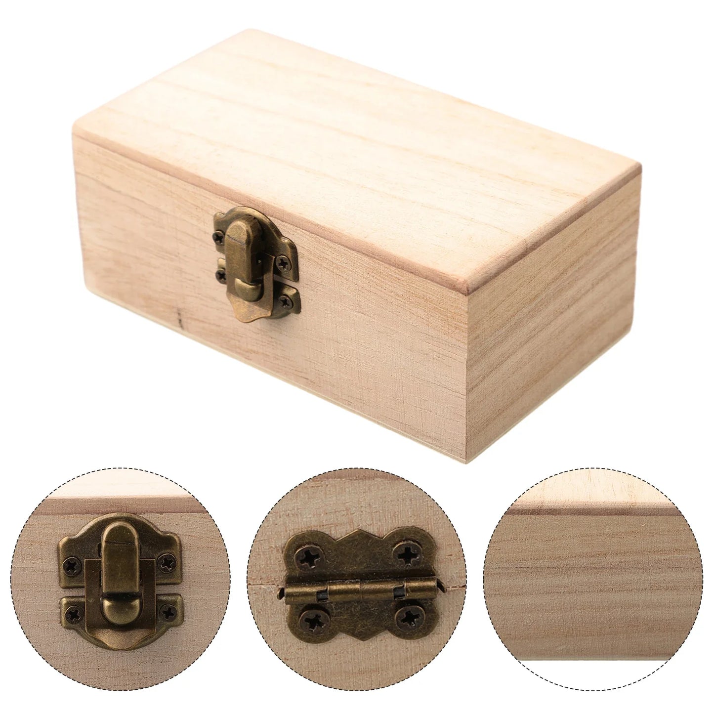 Wooden Jewelry Storage Box with Lid — Square Hinged Craft Box for DIY, Home Decor, and Mother's Day Gift