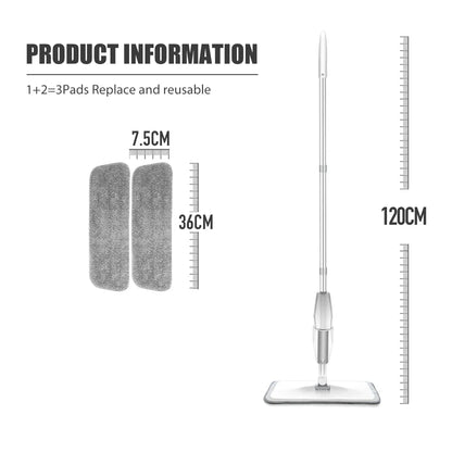 Spray Mop Broom Set — Magic Flat Mop with Rotating Head, Reusable Microfiber Pads for Home Floor Cleaning