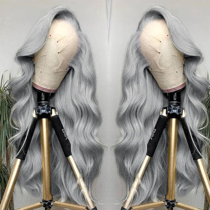 13x6 Silver Grey Body Wave Lace Front Wig – 100% Human Hair, Preplucked 13x4 Lace Frontal Brazilian Wig, 36 Inch