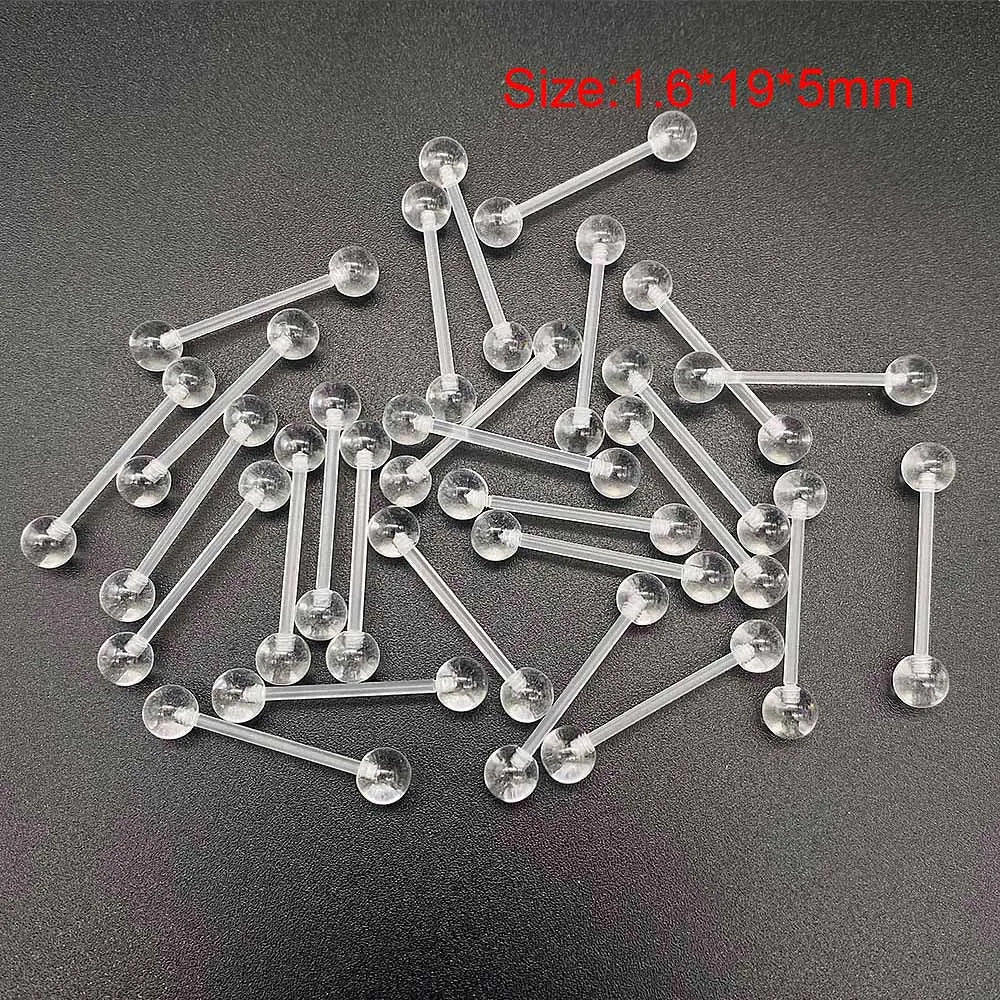 10/60PCS Clear Acrylic Body Jewelry – Transparent Lip, Ear, Nose, Tongue, Eyebrow & Belly Rings