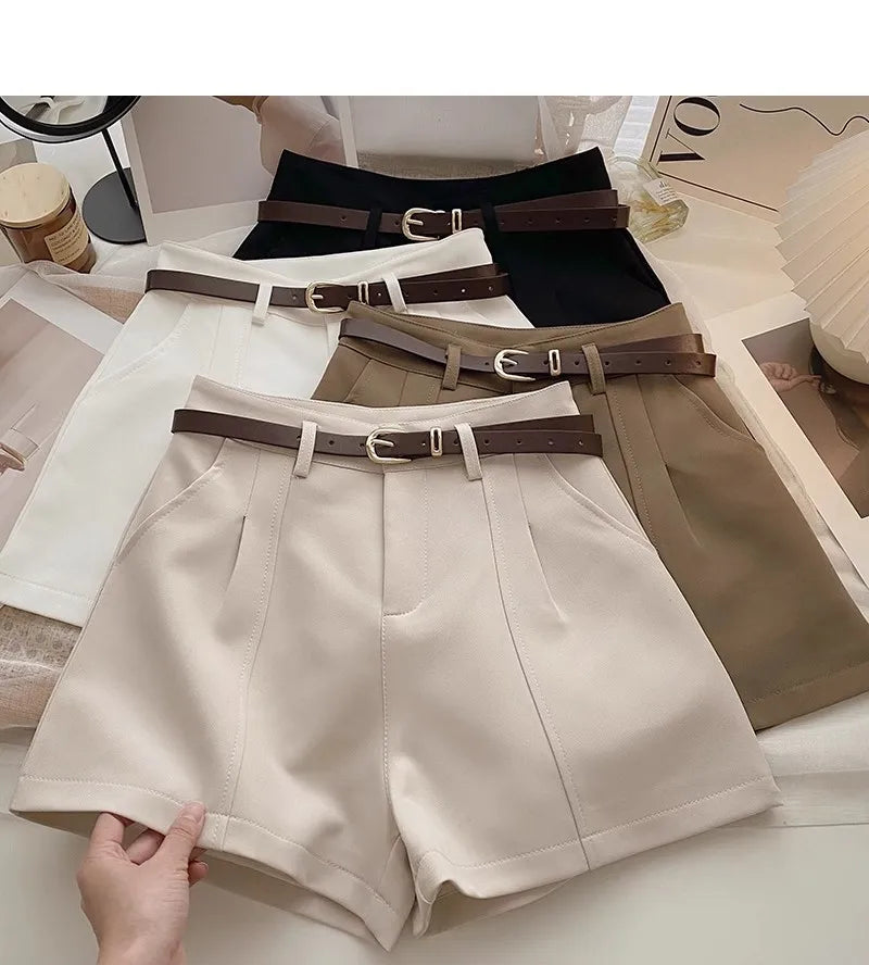 Casual Women’s A-Line Shorts — Vintage Solid High Waist Office & Streetwear Summer Trousers