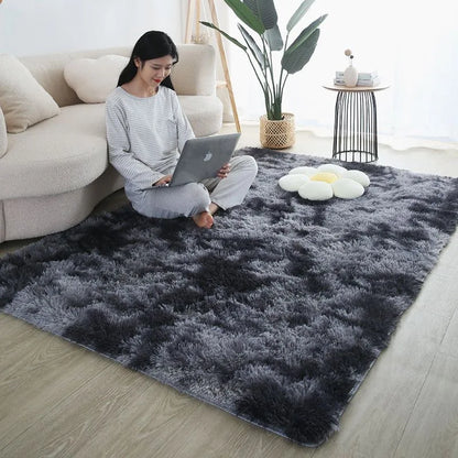 Furry Nordic Style Area Rug – Large Non-Slip Carpet for Living Room, Bedroom & Kids Room, Black/Gray/White Decor