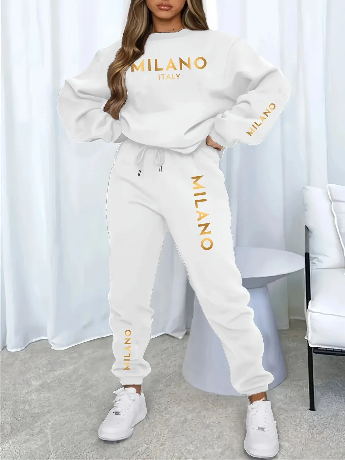 Women's Milano Italia 2-Piece Winter Set - Plush Warm Hooded Sweatshirt & Sports Pants Outfit