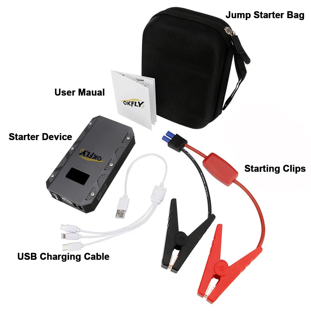 GKFLY 12V Car Jump Starter 18000mAh – 3000A Power Bank & Battery Booster for Petrol & Diesel Cars