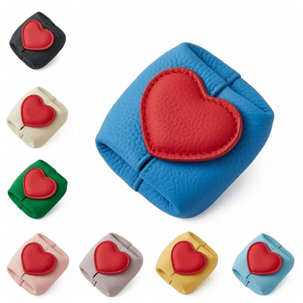 Casual Solid Color Cowhide Coin Purse – Love Heart Square Multi-Function Small Bag for Coins, Earphones & Gifts