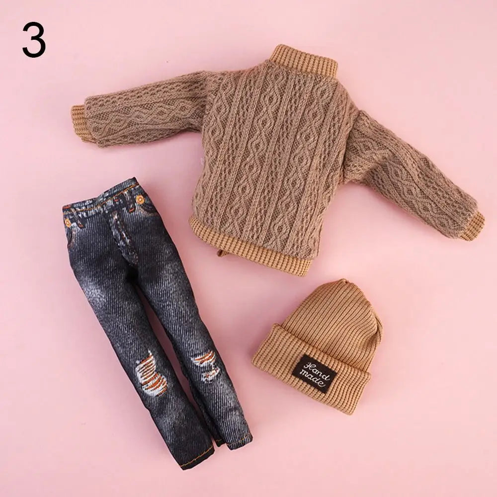 1/6 Doll Winter Fashion Outfit – Handmade Sweaters, Pants & Hats for 29–32cm Dolls