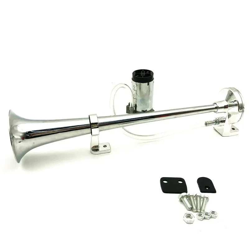 Universal 17-Inch Single Trumpet Air Horn Kit – 12V Compressor, 150dB Super Loud Car/Truck/Boat/Motorcycle Horn with Air Hose