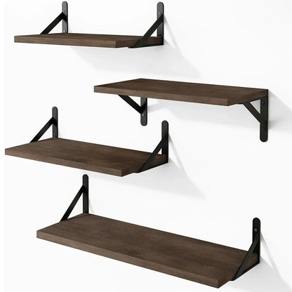 Floating Wall Shelves – Wooden Wall Mounted Bookshelf Storage Rack for Living Room, Bedroom, Bathroom & Kitchen Home Decor Organizer