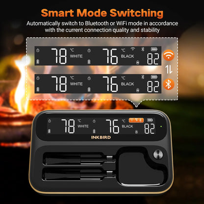 INKBIRD Dual-Mode Wireless Meat Thermometer – Long & Short Probe, Backlit LCD, IP67 Waterproof with BBQ Alarm