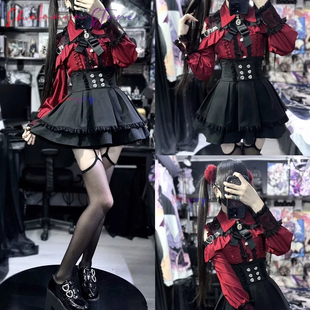 Jirai Kei Lolita Blouse Top — Y2K Sweet Japanese Style Long Shirt with Bow for Women, S-XL, 3 Colors