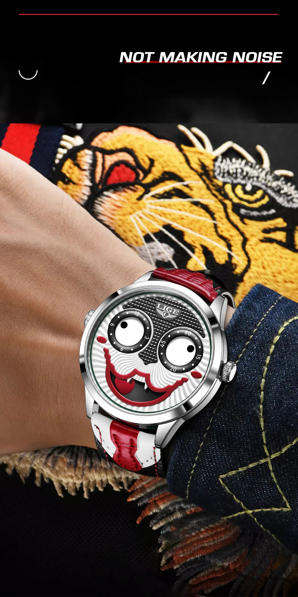 LIGE 2025 Men’s Creative Clown Quartz Watch – Waterproof Leather Strap Joker Fashion Wristwatch
