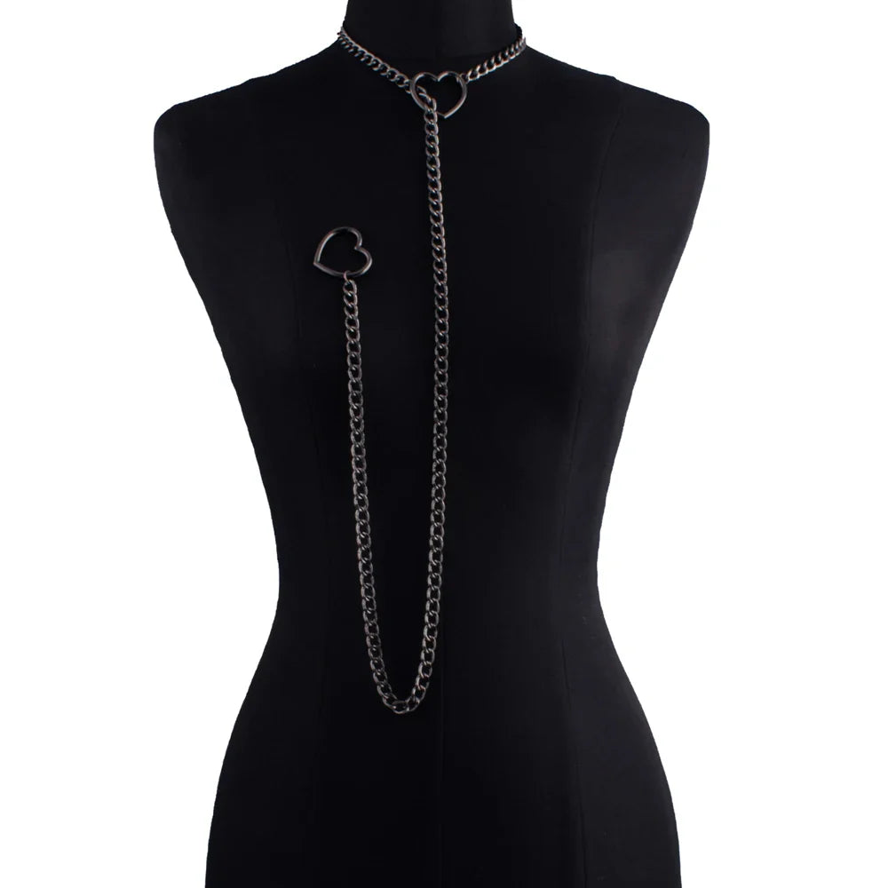 Heart Slip Chain Necklace for Women — Fashion Punk Rock Goth Choker Jewelry Accessory