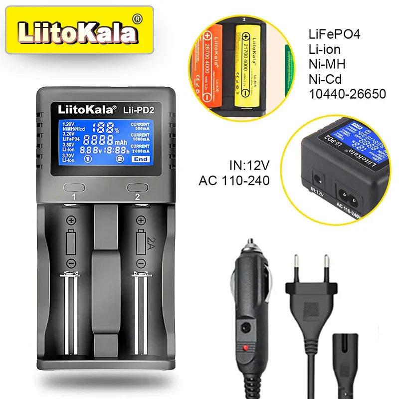 LiitoKala Lii-PD4/PD2 AC PD Charger – Fast Charging 4/2-Bay for 21700, 18650, AA & AAA Batteries with LCD & Multi-Protection