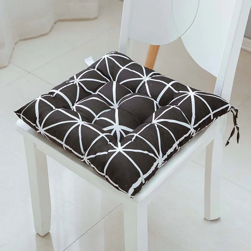 40cm Square Chair Cushion – Thickened Linen Stool Pad with Anti-Skid Strap, Backrest Pillow for Home & Office Chair