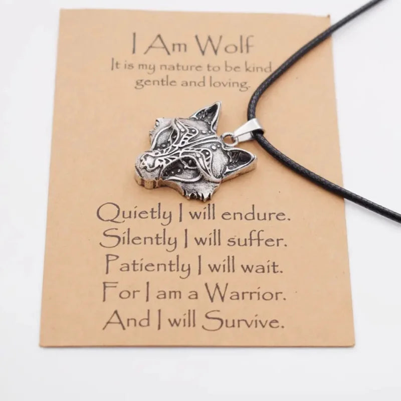 Norse "I Am Wolf" Viking Celtic Necklace for Men & Women - Popular Totem Amulet with Card, Jewelry Gift