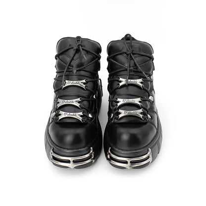 New 2024 Punk Style Women's Platform Shoes – 6CM Lace-Up Rock Boots with Metal Decor
