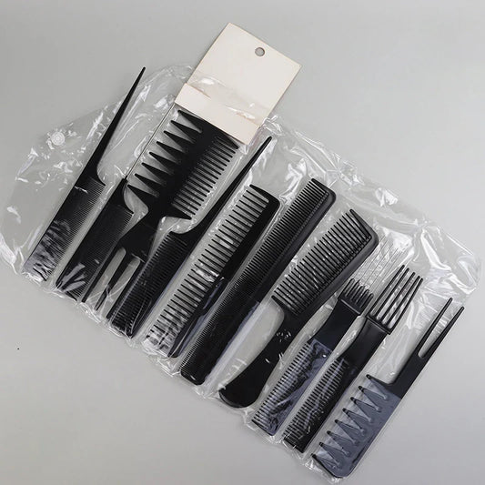 10pcs Black Hair Comb Set – 10 Different Designs, Multifunctional Anti-Static Hair Care Combs