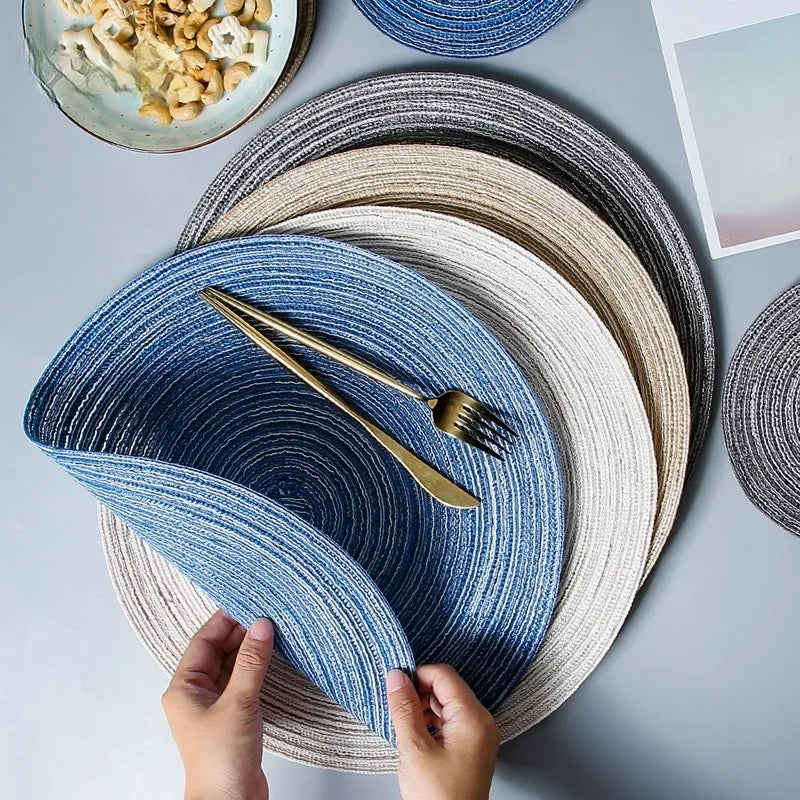 Set of 6 Round Woven Ramie Placemats - Anti-Slip Dining Table Mats and Non-Slip Drink Coasters