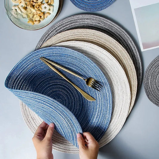 Set of 6 Round Woven Ramie Placemats - Anti-Slip Dining Table Mats and Non-Slip Drink Coasters