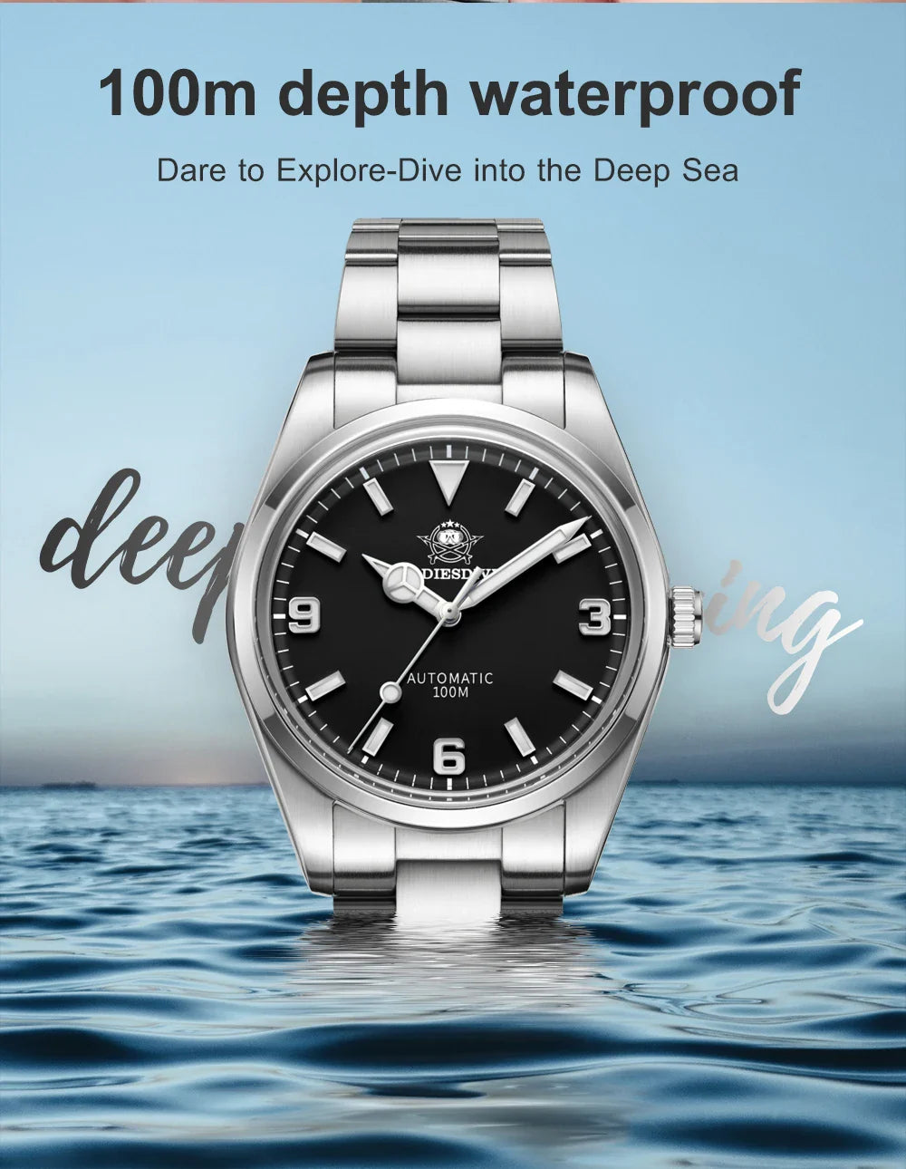 ADDIESDIVE Luxury Men’s Automatic Watch — BGW9 Luminous Bubble Mirror, Sapphire Glass, 100M Waterproof Steel Analog Timepiece