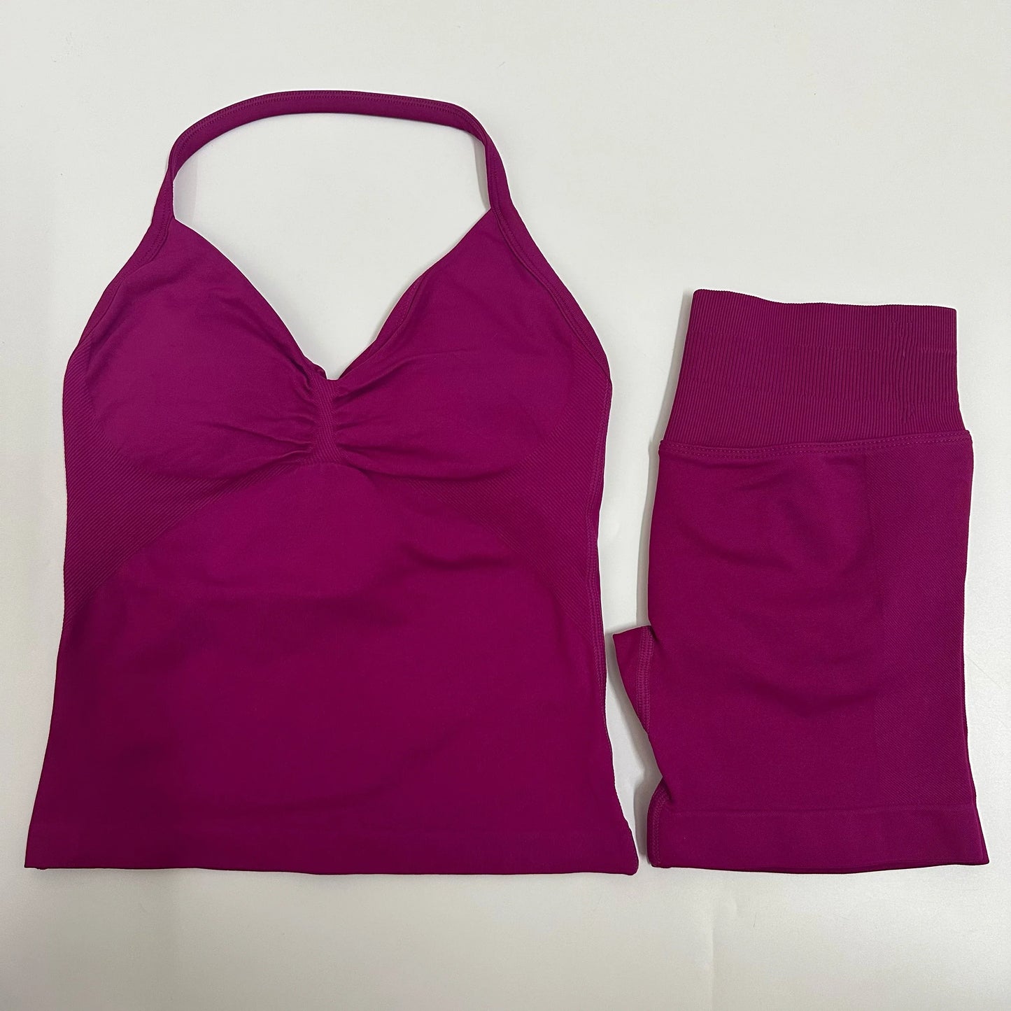 2-Piece Women’s Yoga Set – Seamless Longline Strappy Tank Top & Scrunch Sports Shorts, Summer Workout Gym Outfit