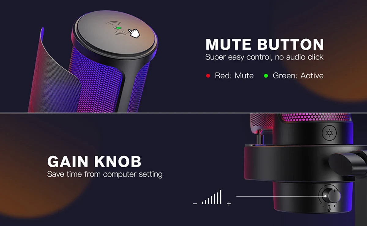 FIFINE A8 USB Microphone with RGB, Touch Mute & Headphone Output for Recording & Streaming on PC Mac