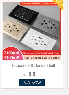 Herepow 118 Series Dual USB Wall Socket - Thailand & American Standard Smart Plug Adapter with Type-C 3.1A Fast Charging