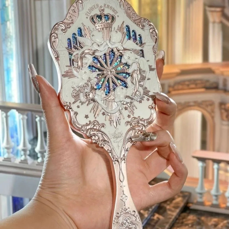 Flower Knows Angel Series Handheld Mirror – White, Black & Pink Compact Mirror