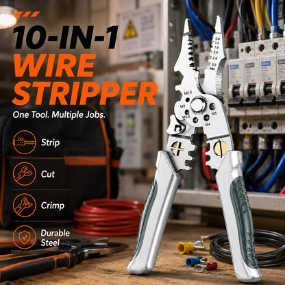 8.5 Inch Heavy Duty Wire Stripper Pliers - Stainless Steel Electrical Cutter and Crimper Tool with Ergonomic Grip