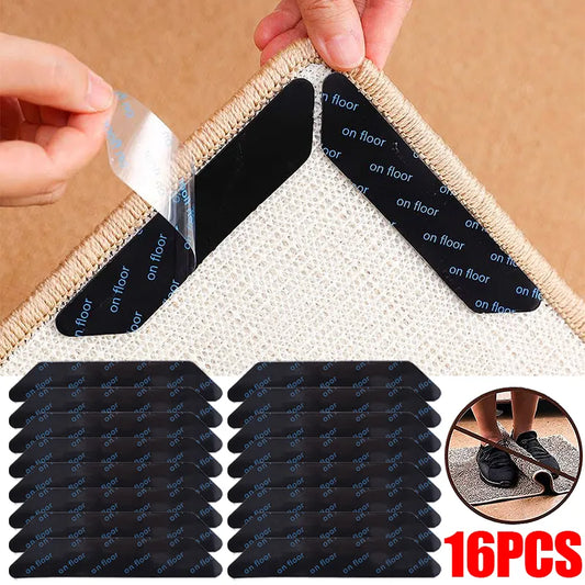 Prevent Carpet Curling : 16/8pcs Non-Slip Reusable Washable Stickers – Floor Rug Mat Tape Gripper Corner Pads